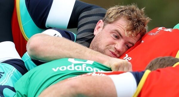 Jamie Heaslip in the thick of it during Ireland training at Carton House.