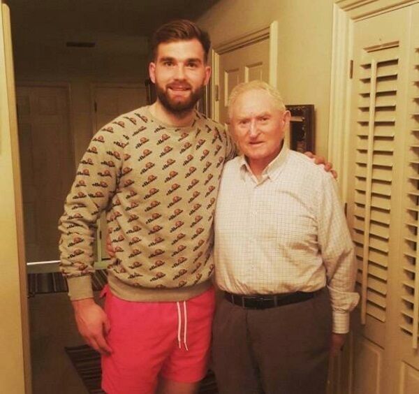 MEETING HIS HERO: Mayo footballer Aidan O’Shea with 1951 All-Ireland winner Pádraig Carney at his home in Long Beach, California when they met as part of ‘The Toughest Trade’ TV show. Picture courtesy of Aidan O’Shea’s Instagram account