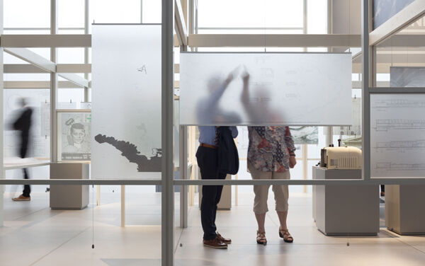 A close-up of the Making Ireland Modern’s pavilion, showing one of the exhibition’s ten components.