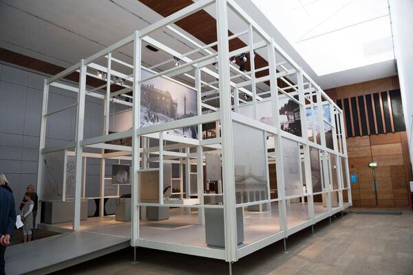 Making Ireland Modern’s pavilion is a 3D matrix with ten different components featuring an infrastructural development that took place in each decade since 1916.