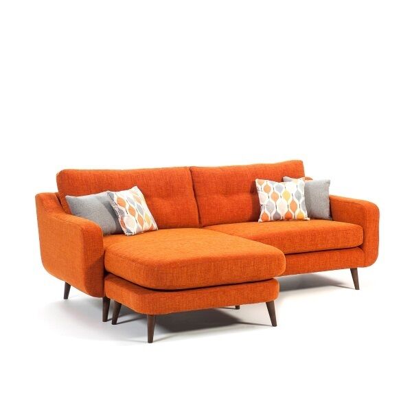 Nothing cheers up winter like a bright orange colour. Snuggle up in this modular piece from Casey’s. Milano lounger sofa (€2,299), in tangerine upholstery with solid American walnut feet. Scatter cushions are in Juice Verve and Shetland Mercury fabrics.