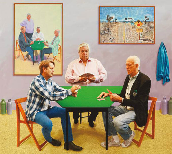 David Hockney "A Bigger Card Players" 2015 Photographic drawing printed on paper, mounted on aluminum 69 3/4 x 69 3/4" Edition of 12 © David Hockney Photo Credit: Richard Schmidt David Hockney "A Bigger Card Players" 2015 Photographic drawing printed on paper, mounted on aluminum 69 3/4 x 69 3/4" Edition of 12 © David Hockney Photo Credit: Richard Schmidt