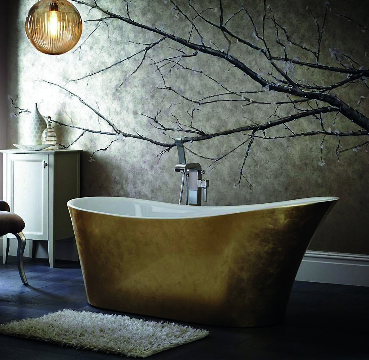 Freestanding baths don’t have to be slavishly 19th century or searingly modern. Tread water between the two with the Far Eastern lines of this Metallic Effect Holywell bath from Heritage. Bath fillers can be mounted to the side of the bath or set behind it on pillars. Bath €2,963 subject to current Sterling rates. heritagebathrooms.com Freestanding baths don’t have to be slavishly 19th century or searingly modern. Tread water between the two with the Far Eastern lines of this Metallic Effect Holywell bath from Heritage. Bath fillers can be mounted to the side of the bath or set behind it on pillars. Bath €2,963 subject to current Sterling rates. heritagebathrooms.com
