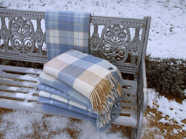 The Parma range in blue and white with beige detailing, (from €83 at Brown Thomas, Kilkenny and at www.foxfordwoollenmill.com