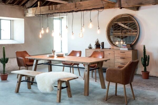 Stockholm dining table €899, dining chair €249, bench €319, sideboard €999, all from Harvey Norman