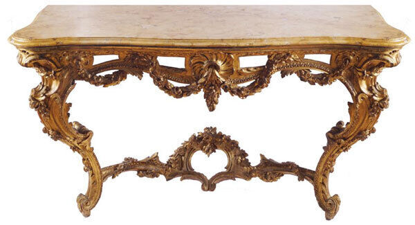 One of a pair of George III period carved gilt console tables which will come up at Sheppard’s in Durrow on Wednesday (€15,000 to €25,000).