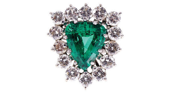 An 18 carat emerald and diamond cluster ring at Sheppards (€5,000 to €7,000).