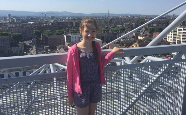 Mia Ryan, 17 storeys up, on the Etihad Skyline at Croke Park.