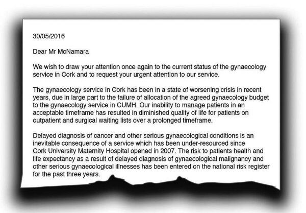 Consultant staff write to CUH CEO Tony McNamara outlining the risks to women who face excessive delays on waiting lists. They warn they will no longer take responsibility for adverse health outcomes.