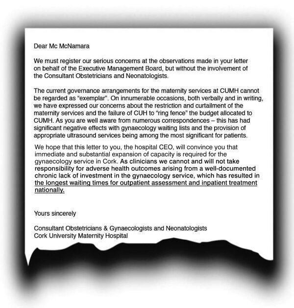 Consultants write to Mr McNamara challenging his assertion to Dr Boylan that their obstetrics service is ‘an exemplar’.