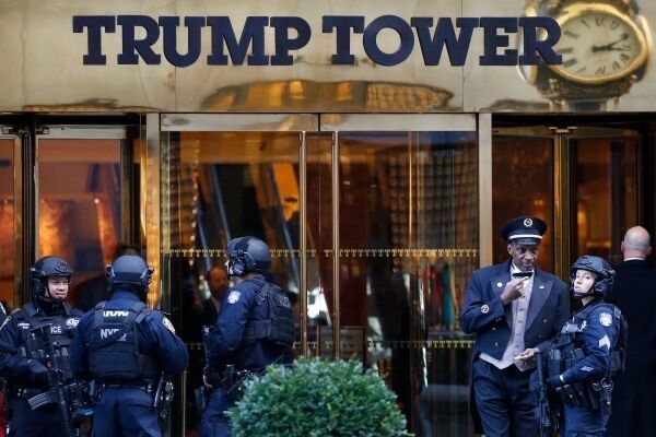 Members of the New York Police Department’s counterterrorism unit guard Trump Tower, last Monday. Picture: AP