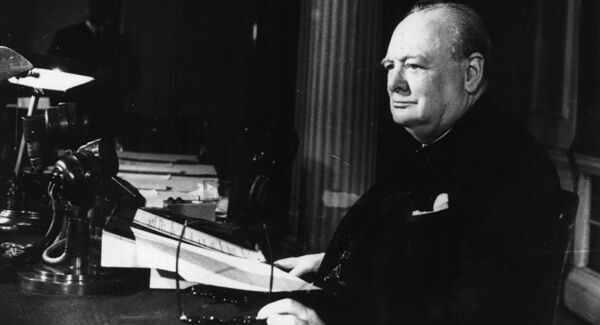 Winston Churchill on May 8, 1945, as the prime minister prepares to make s his VE Day broadcast to the world.