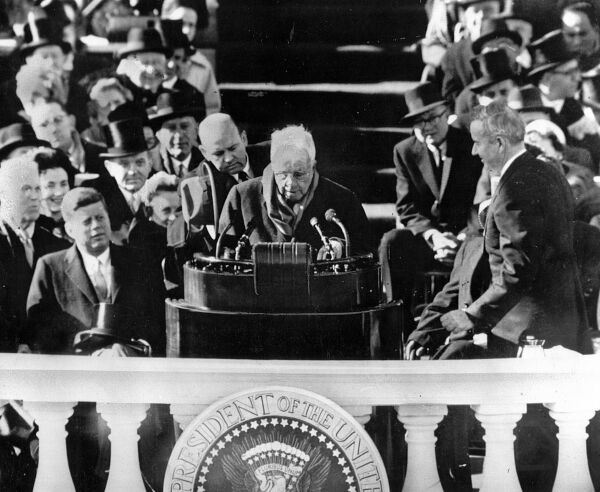1961: Poet Robert Frost struggled to read his poem composed specially for president-elect, ‘Mr John Finley’.
