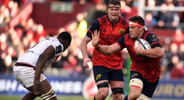 CJ Stander of Munster is tackled by Yacouba Camara of Toulouse during the European Rugby Champions Cup Quarter-Final match between Munster and Toulouse at Thomond Park in Limerick. Photo by Diarmuid Greene/Sportsfile