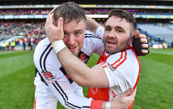 Mayfield’s Richard O’Keeffe, left, and Patrick Duggan celebrate after the AIB GAA Hurling All-Ireland Junior Club Championship final match between Mayfield and Mooncoin at Croke Park in Dublin. Photo by Piaras Ó Mídheach/Sportsfile