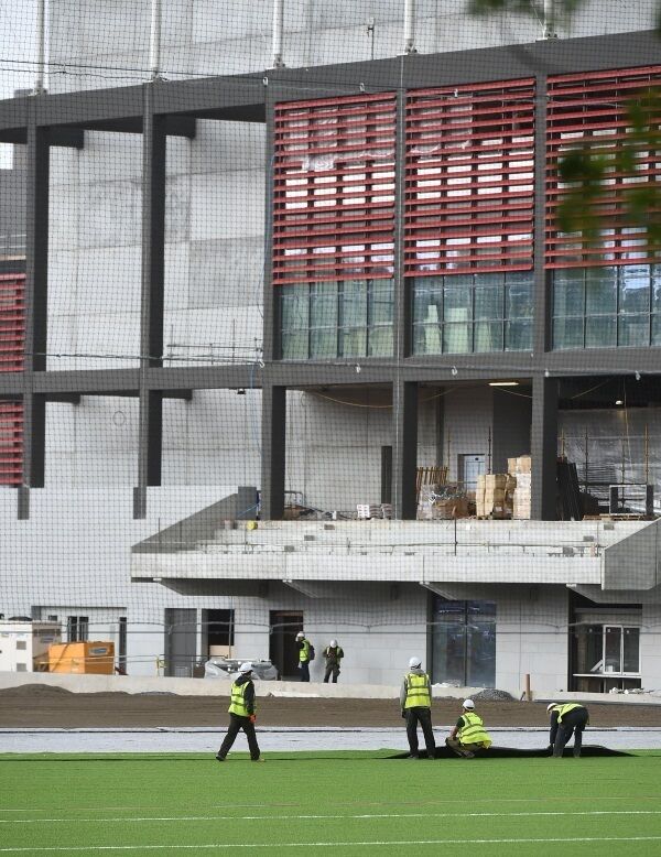 Work is nearing completion on the all-weather pitch, beside the new southern (main) stand at Páirc Uí Chaoimh. Nets and floodlights are in position, with the green ‘carpet-like’ surface currently being rolled out. Work is nearing completion on the all-weather pitch, beside the new southern (main) stand at Páirc Uí Chaoimh. Nets and floodlights are in position, with the green ‘carpet-like’ surface currently being rolled out.