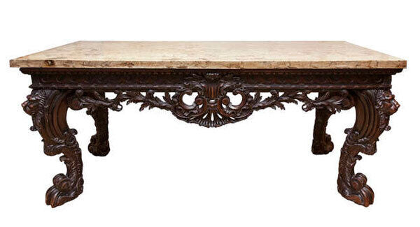 An Irish mahogany and marble top side table in the Georgian manner at James Adam in Dublin tomorrow (€8,000-€12,000). An Irish mahogany and marble top side table in the Georgian manner at James Adam in Dublin tomorrow (€8,000-€12,000).