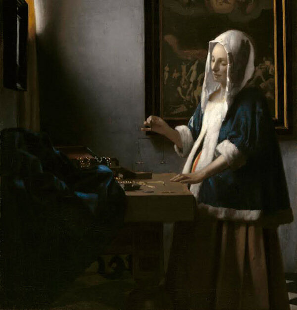‘Woman with a Balance’, featuring in the Vermeer exhibition at the National Gallery from June 17 to September 17. ‘Woman with a Balance’, featuring in the Vermeer exhibition at the National Gallery from June 17 to September 17.