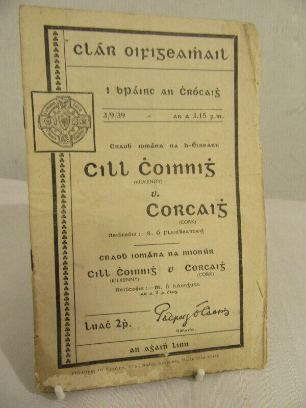 The 1939 All Ireland hurling final programme - a 12 page booklet printed with songs and ballads - at Lynes and Lynes.