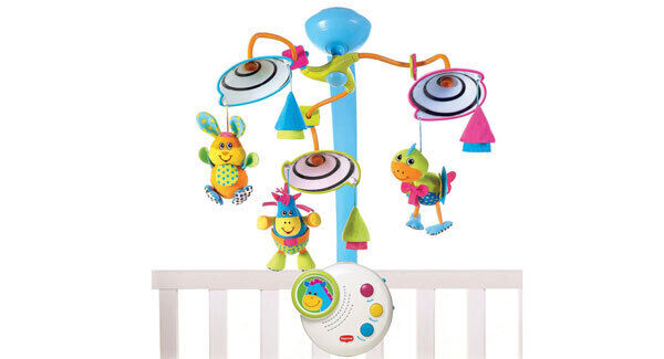 So many mobiles, so much choice. We love the Tiny Love Classic Development Mobile which offers Bach, Mozart, visual stimulation, and transforms from a Classic mobile to a portable music box and night light. Black and white patterns and spirals are known to interest babies’ developing brains. €49.99, Argos and www.littleangels.ie