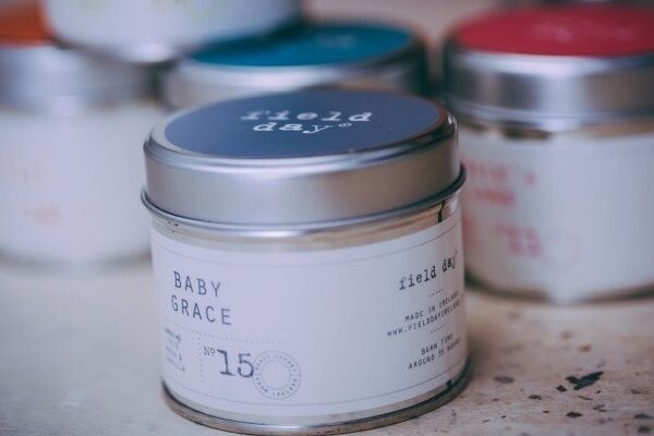 Field Day candle tins, €12.95 each.