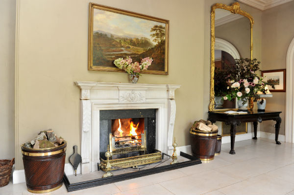 A welcoming fire in the main entrance hallway is the first greeting for shooting parties, wedding groups and more, who take part of the property for special occasions.