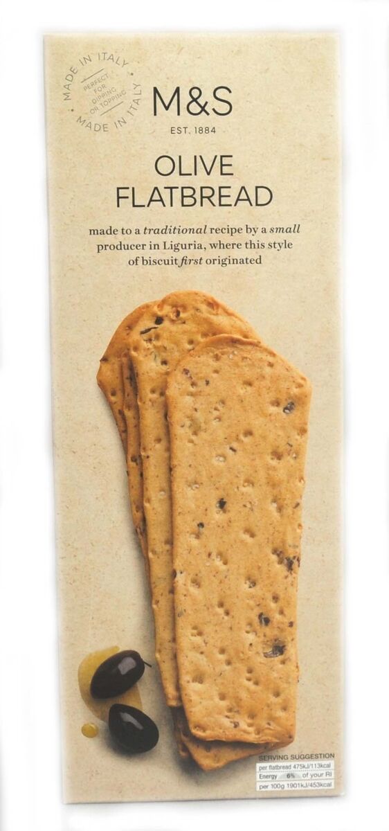 Marks & Spencer olive flatbread 150g €3.10 Marks & Spencer olive flatbread 150g €3.10