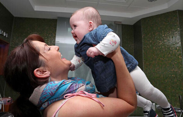 Mary and Lily Rose McGahern, from Douglas, in the pool room at Cork University Maternity Hospital. Pictures: Jim Coughlan
