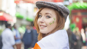 Beautiful Irish girl on St. Patricks Day, Dublin, Ireland.