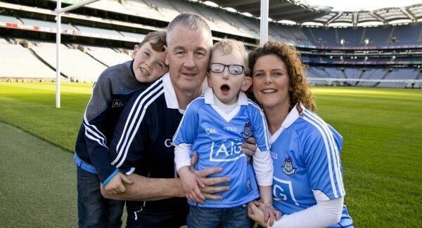 GAA legend and former Dublin goalie John O’Leary with sons Jack (8, right) and Tom (6, left) and their mother Catherine. Picture: Colm Mahady / Fennells GAA legend and former Dublin goalie John O’Leary with sons Jack (8, right) and Tom (6, left) and their mother Catherine. Picture: Colm Mahady / Fennells