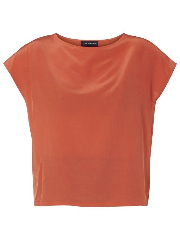 Helen McAlinden’s Lucy orange silk top, €145. Helen McAlinden’s Lucy orange silk top, €145.