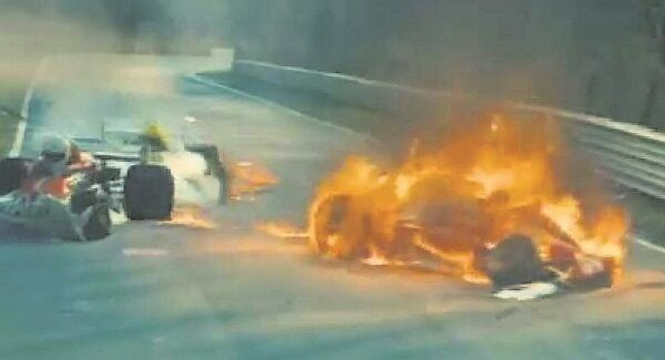 Nikki Lauda was rescued from this fireball at the Nürburgring in Germany.