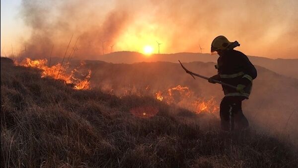 A firefighter tackling a gorse fire in Cork. Picture: Cork County Fire Service.