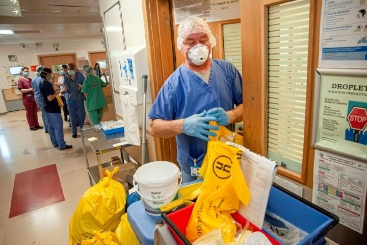 Cleaning staff at the emergency department of Cork University Hospital.  Picture: Darragh McSweeney/Provision