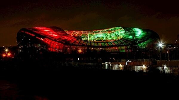 The Aviva Stadium shining its lights for frontline staff tonight.