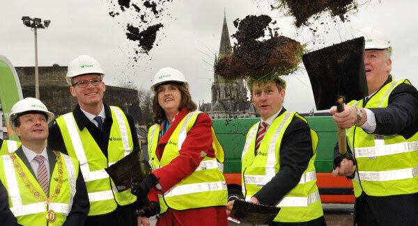 Simon Coveney, Joan Burton, and Enda Kenny, turn the sod on the new build. Picture: G-Net 3D/Des Barry