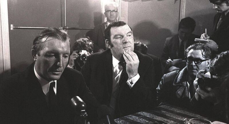 Mr Haughey talks to press with his solicitor, Patrick O’Conner, after he was aquitted of charges in the arms conspiracy trial, October 26, 1970. Photograph: Eddie Kelly/The IrishTimes