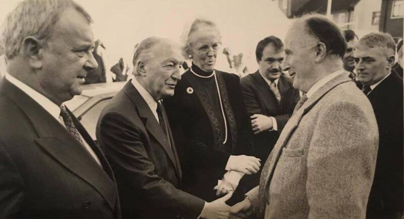 Taken at Neil Blaney's removal from the Mater Hospital. Includes former minister of state and TD Noel Davern who always claimed Neil was responsible for winning his first election. Charlie greeting Captain James Kelly. Sean Haugher TD also there.