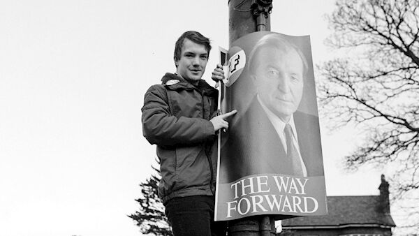 Sean Haughey pictured with one of his father's election posters in 1982