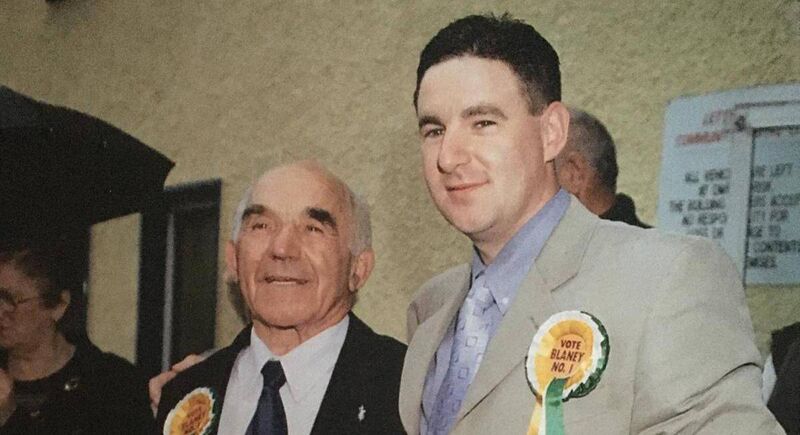 Niall Blaney with his father, Harry, on the day Niall was elected a TD in 2002.