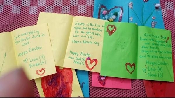 Some of the cards sent by the children to self-isolating elderly people.