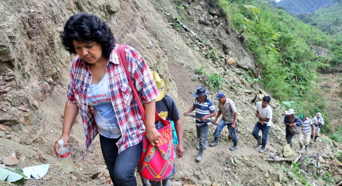 Berta Cáceres in the Rio Blanco region of western Honduras where she, COPINH (the Council of Popular and Indigenous Organizations of Honduras), and the people of Rio Blanco maintained a struggle to halt construction on the Agua Zarca Dam.