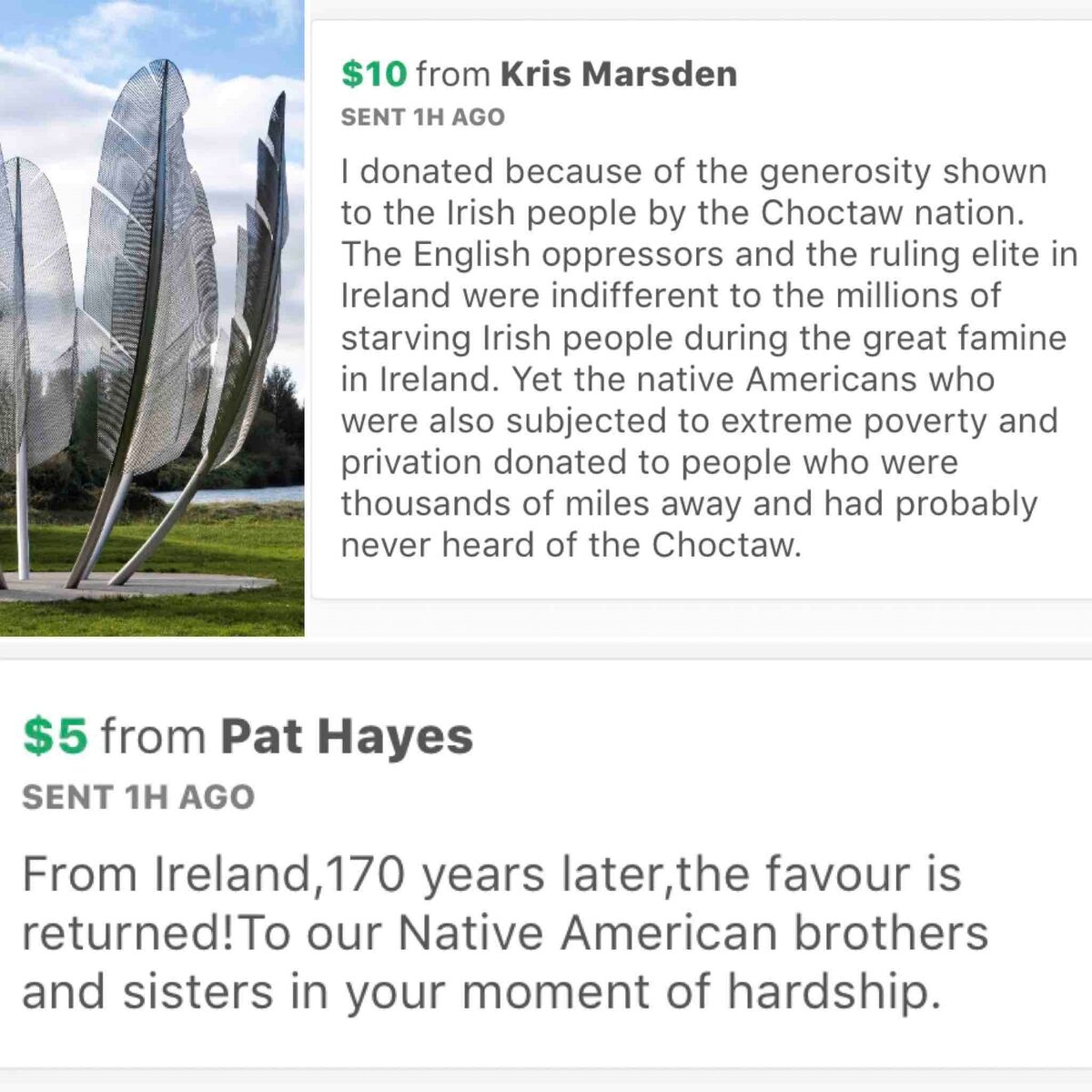 Some of the messages received from Irish people