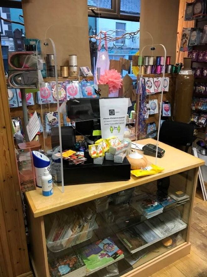 One of the protective sneeze guards developed by Kilkee Forge in Clare for smaller shops. One of the protective sneeze guards developed by Kilkee Forge in Clare for smaller shops.