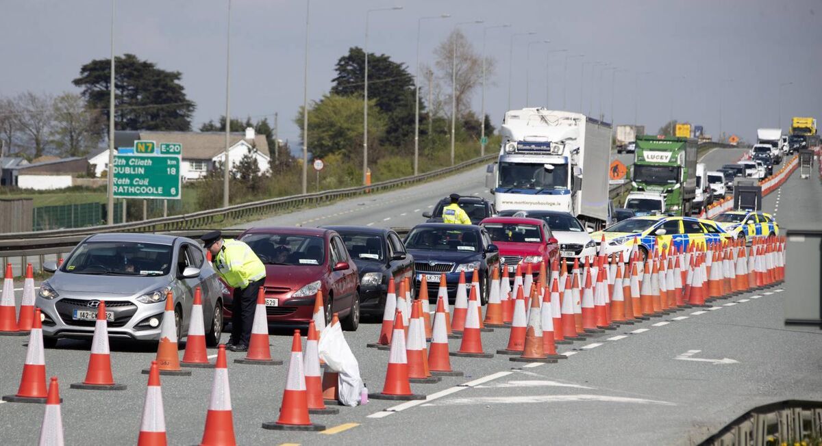 Gardai conduct a COVID-19 regulations compliance checkpoint on the Southbound carriageway of the N7 this afternoon...Picture Colin Keegan, Collins Dublin