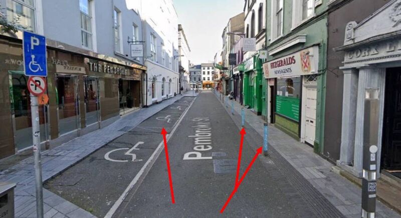 Pembroke Street, a narrow and high-footfall area junctioning with Cork's South Mall district. Pembroke Street, a narrow and high-footfall area junctioning with Cork's South Mall district.