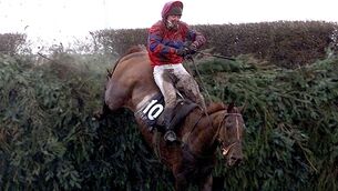 Red Marauder ridden by Richard Guest clears Becher's Brook on the second circuit during the 2001 Grand National at Aintree.