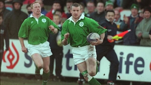 Niall Woods scores a try for Ireland A against Scotland A in Edinburgh in February 1997. In all he won eight caps on the wing for Ireland between 1994 and 1999.