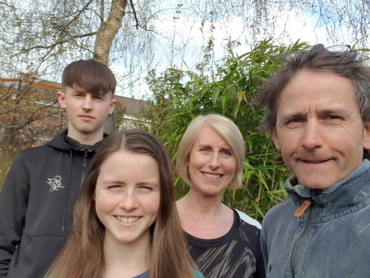 From left: Dylan Berkeley, 15, Alannah Berkeley, 13, mum Shirley O’Shea and dad Noel Berkeley. ‘The lockdown has been pretty hard on the kids. The first week was actually kind of fine, because there was the novelty of not having to go to school, but certainly now.’