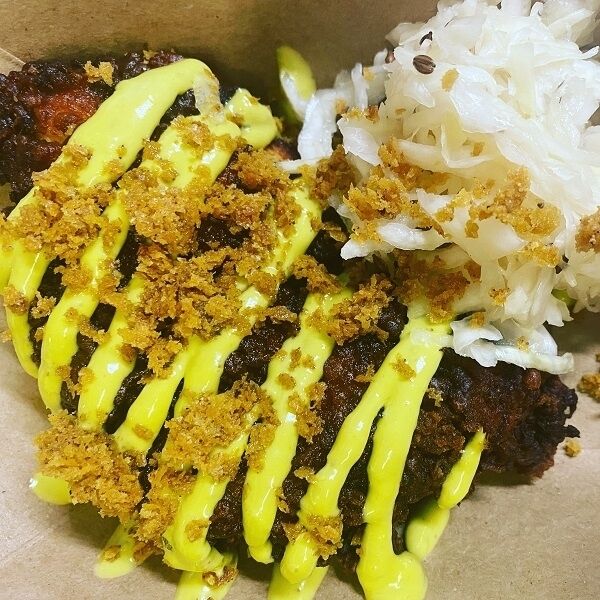 Buttermilk fried chicken, fermented cabbage, crispy yeast and aage aioli — a Sage Midleton takeaway offering.
